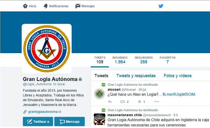 Gran Logia Autónoma de Chile abre su cuenta Twitter